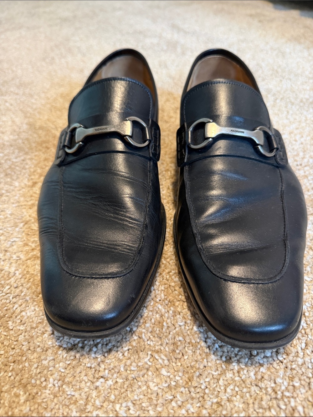 Magnanni Black Leather Loafers with Silver Hardware